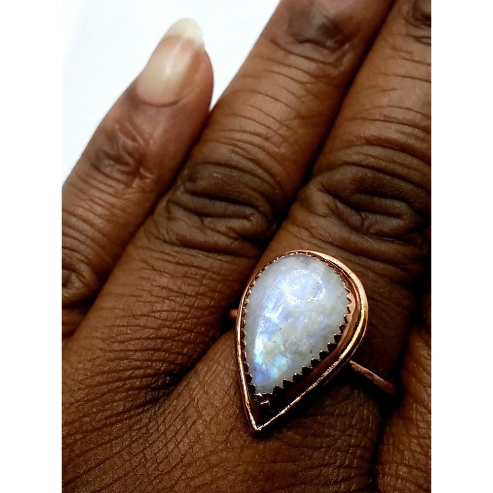 Moonstone copper crystal ring
